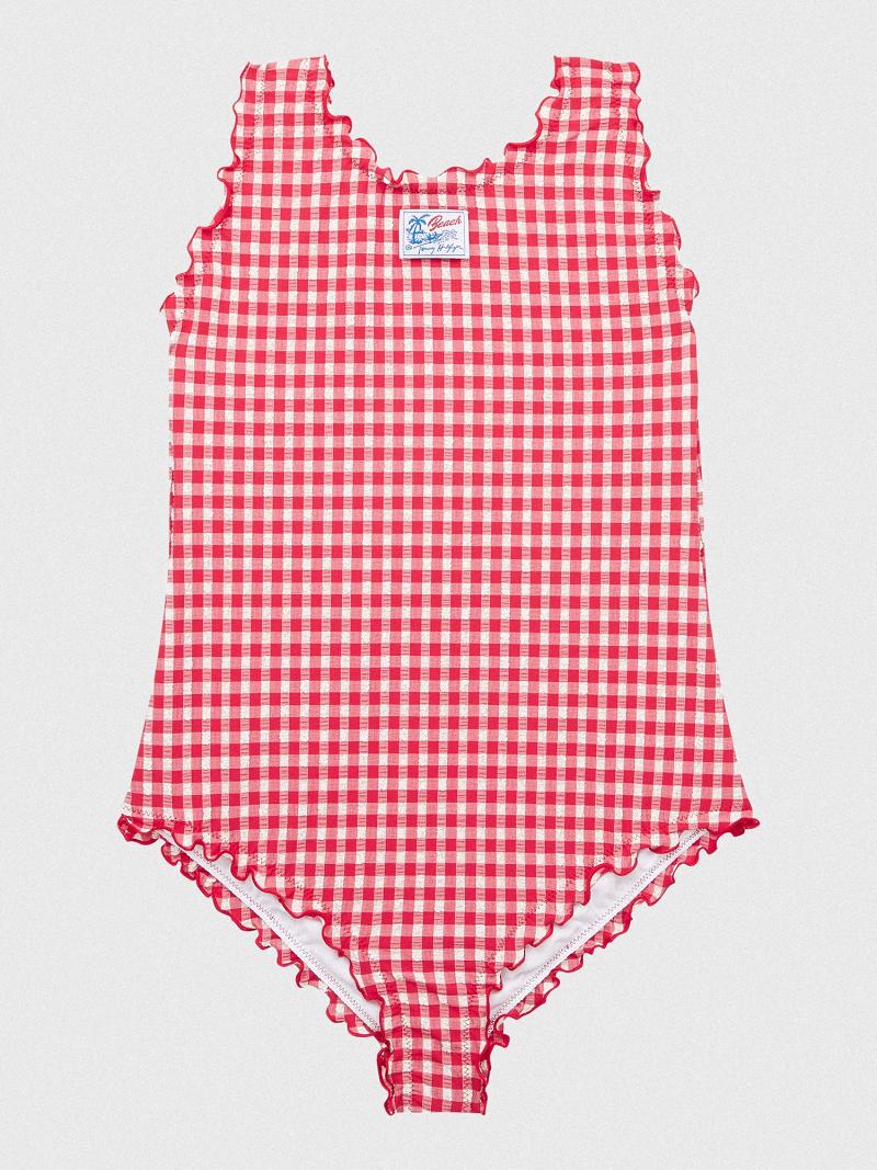 Lány Tommy Hilfiger Gingham Swimsuit Úszóruhák Piros | HU 1905OKI